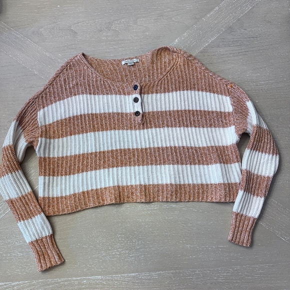 American Eagle Striped Crop Sweater Size XS brown white - Picture 1 of 5